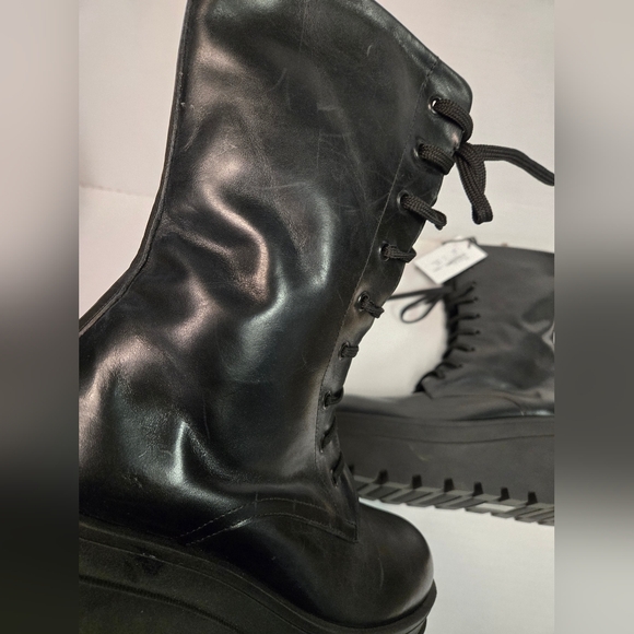 Nila & nila platform lace up woman's black boots size 40 combat grunge fall moto - Picture 10 of 17